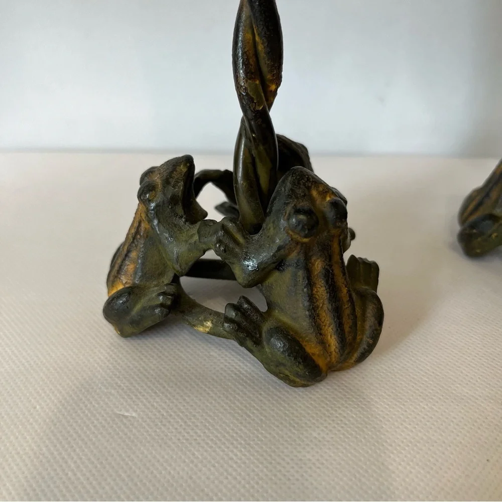 Frog Lilly Pad Metal Candlestick Holders Set of Two